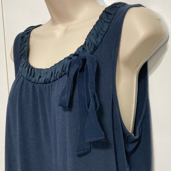 ANN TAYLOR Navy Dark Blue Layering Tank Blouse Bow Ribbon Detail Womens Large - Picture 1 of 11
